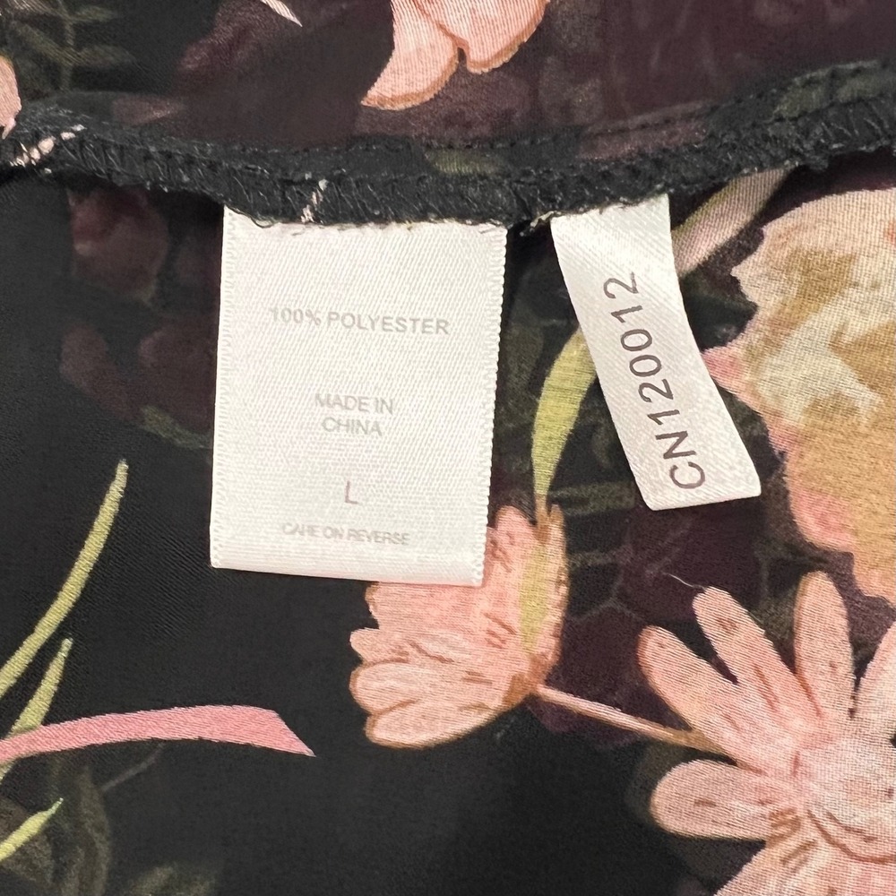New York & Company Womens Large Black Floral Sheer Chiffon Bell Sleeve Blouse - Picture 5 of 6